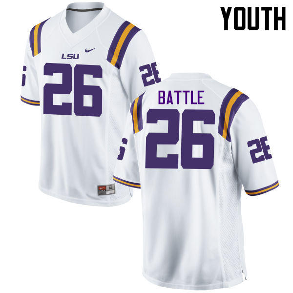 Youth LSU Tigers #26 John Battle College Football Jerseys Game-White - Click Image to Close